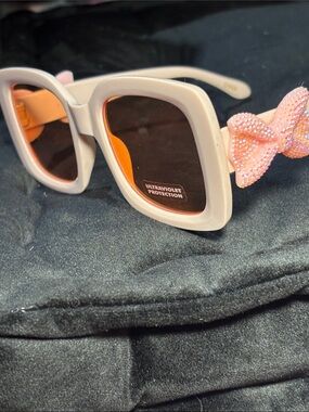 KB sunglasses square frame oversize rose pink lens bow detail feminine girly